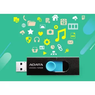 ADATA Flash disk 64 GB UV220, USB 2.0 Dash Drive, črna/modra