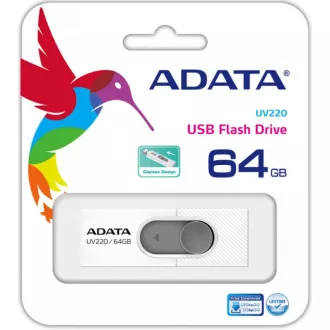 ADATA Flash disk 64 GB UV220, USB 2.0 Dash Drive, bel/siv