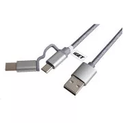 iGET G2V1 Kabel USB 2v1, 1 m, srebrn, microUSB in USB-C, podaljšani konci