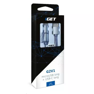 iGET G2V1 Kabel USB 2v1, 1 m, srebrn, microUSB in USB-C, podaljšani konci