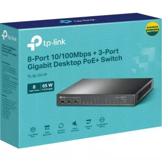 TP-Link CCTV stikalo TL-SL1311P (8x100Mbps, 2xGbE, 1xSFP, 8xPoE , 65W, brez ventilatorja)