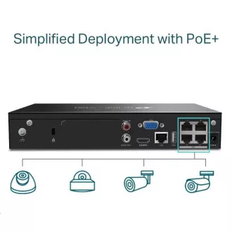 TP-Link VIGI NVR1004H-4P, videorekorder, 4 kanali, 4xPoE, 1xSATA, 1x100Mb/s LAN, 2xUSB2.0, 1xHDMI, 1xVGA