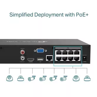 TP-Link VIGI NVR1008H-8P, videorekorder, 8 kanalov, 8xPoE, 1x100Mb/s LAN, 1xVGA, 1xHDMI, 2xUSB2.0