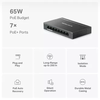 MERCUSYS stikalo MS108GP (8xGbE, 7xPoE , 65W, brez ventilatorja)