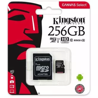 Kartica Kingston MicroSDXC 256 GB Canvas Select Plus 100R A1 C10   adapter SD