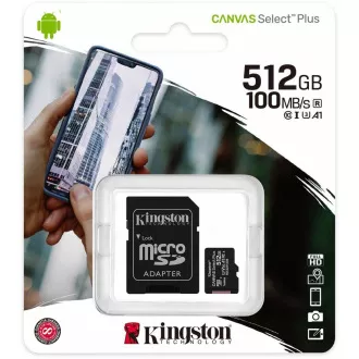 Kartica Kingston MicroSDXC 512 GB Canvas Select Plus 100R A1 C10   adapter SD
