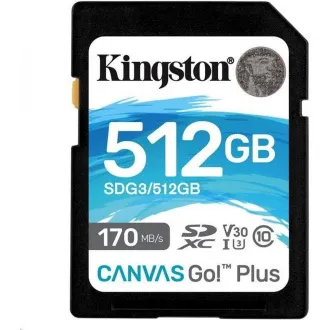 Kingstonova kartica MicroSDXC 512GB Canvas Go! Plus, R:170/W:90MB/s, razred 10, UHS-I, U3, V30, A2   adapter - Rabljeno