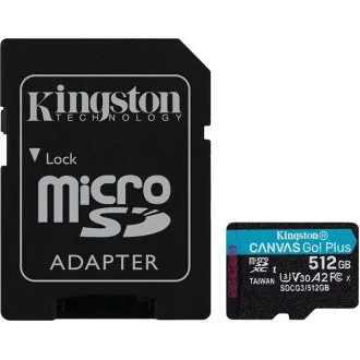 Kingstonova kartica MicroSDXC 512GB Canvas Go! Plus, R:170/W:90MB/s, razred 10, UHS-I, U3, V30, A2   adapter - Rabljeno