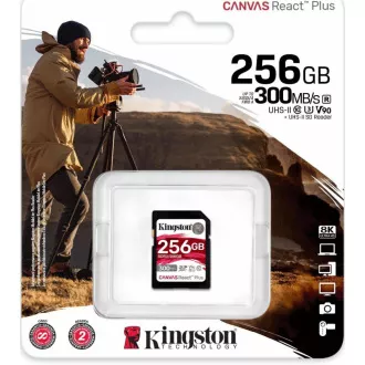 Kingston SDXC 256GB Canvas React Plus SDXC UHS-II 300R/260W U3 V90 za Full HD/4K/8K
