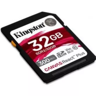 Kingstonova kartica SDHC 32GB Canvas React Plus SDHC UHS-II 300R/260W U3 V90 za Full HD/4K/8K