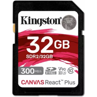 Kingstonova kartica SDHC 32GB Canvas React Plus SDHC UHS-II 300R/260W U3 V90 za Full HD/4K/8K