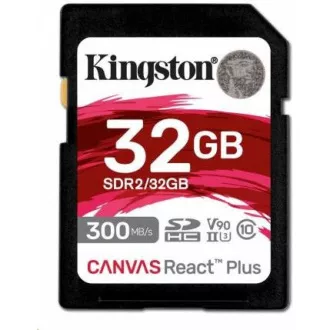 Kingstonova kartica SDHC 32GB Canvas React Plus SDHC UHS-II 300R/260W U3 V90 za Full HD/4K/8K