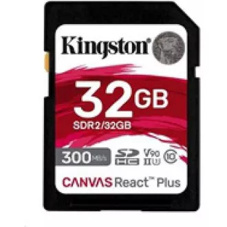 Kingstonova kartica SDHC 32GB Canvas React Plus SDHC UHS-II 300R/260W U3 V90 za Full HD/4K/8K