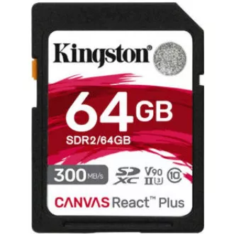 Kingston SDXC 64GB Canvas React Plus SDHC UHS-II 300R/260W U3 V90 za Full HD/4K/8K