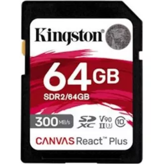 Kingston SDXC 64GB Canvas React Plus SDHC UHS-II 300R/260W U3 V90 za Full HD/4K/8K