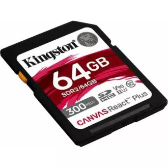 Kingston SDXC 64GB Canvas React Plus SDHC UHS-II 300R/260W U3 V90 za Full HD/4K/8K