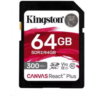 Kingston SDXC 64GB Canvas React Plus SDHC UHS-II 300R/260W U3 V90 za Full HD/4K/8K