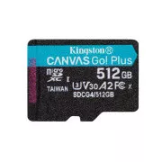 Kingstonova kartica MicroSDXC 512GB Canvas Go! Plus, R:200/W:160MB/s, razred 10, UHS-I, U3, V30, A2   adapter