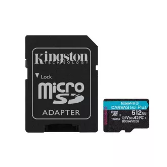 Kingstonova kartica MicroSDXC 512GB Canvas Go! Plus, R:200/W:160MB/s, razred 10, UHS-I, U3, V30, A2   adapter