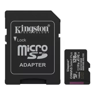 Kingston MicroSDXC 128 GB Canvas Select Plus, U1, V10, A1, adapter SD