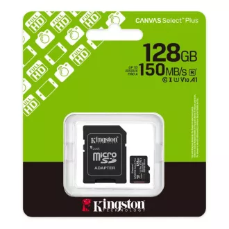 Kingston MicroSDXC 128 GB Canvas Select Plus, U1, V10, A1, adapter SD