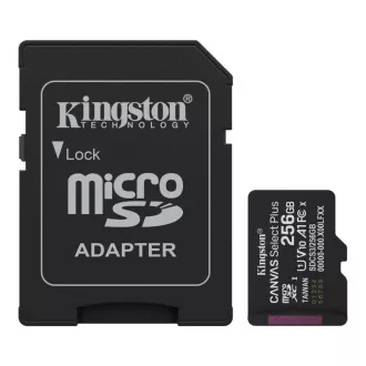 Kingstonova kartica MicroSDXC 256 GB Canvas Select Plus, U1, V10, A1, adapter SD