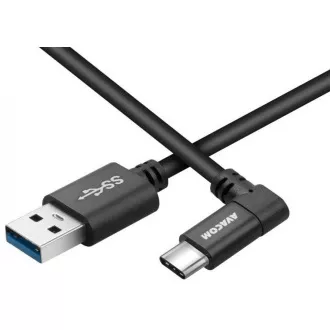Kabel za prenos podatkov in polnjenje USB - USB Type-C, 100 cm, 90° priključek, črn