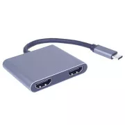 PremiumCord MST adapter USB-C na 2x HDMI, USB3.0, PD, ločljivost 4K in FULL HD 1080p
