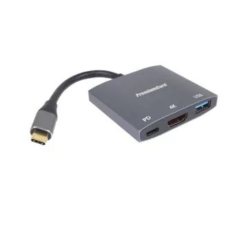 PremiumCord Adapter USB-C na HDMI, USB 3.0, PD, ločljivost 4K in FULL HD 1080p