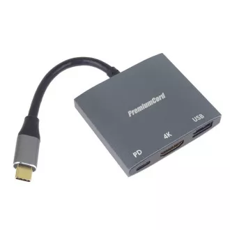 PremiumCord Adapter USB-C na HDMI, USB 3.0, PD, ločljivost 4K in FULL HD 1080p