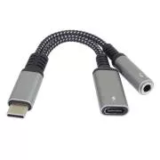 PremiumCord Redukcija USB-C /3,5 mm jack s čipom DAC   USB-C za polnjenje 13 cm