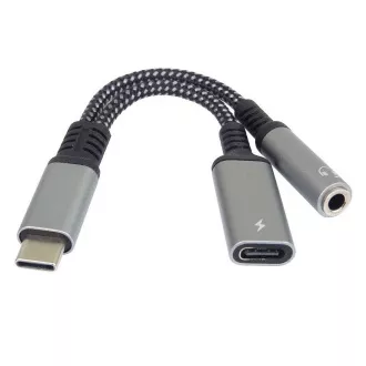 PremiumCord Redukcija USB-C /3,5 mm jack s čipom DAC   USB-C za polnjenje 13 cm