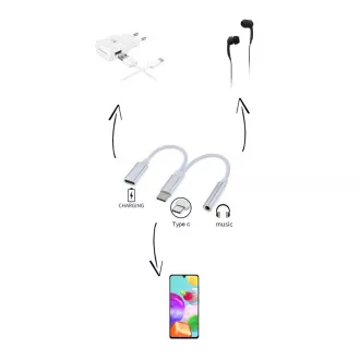 PremiumCord Redukcija USB-C /3,5 mm jack s čipom DAC   USB-C za polnjenje 13 cm