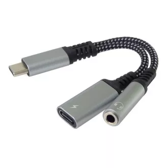 PremiumCord Redukcija USB-C /3,5 mm jack s čipom DAC   USB-C za polnjenje 13 cm