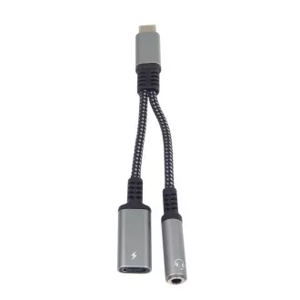 PremiumCord Redukcija USB-C /3,5 mm jack s čipom DAC   USB-C za polnjenje 13 cm