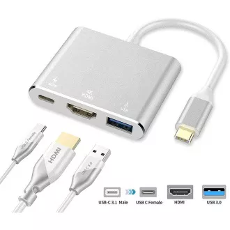 PremiumCord Adapter USB-C na HDMI   USB3.0   PD, ločljivost 4K in FULL HD 1080p