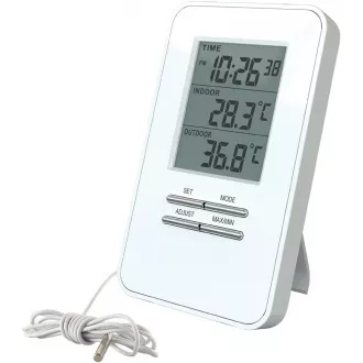 Trden termometer, temperatura, velik zaslon, datum, čas, bela barva