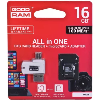 GOODRAM microSDHC kartica 16GB M1A4 Vse v enem (R:100/W:10 MB/s), UHS-I Class 10, U1   adapter   OTG bralnik kartic