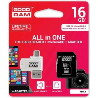 GOODRAM microSDHC kartica 16GB M1A4 Vse v enem (R:100/W:10 MB/s), UHS-I Class 10, U1   adapter   OTG bralnik kartic