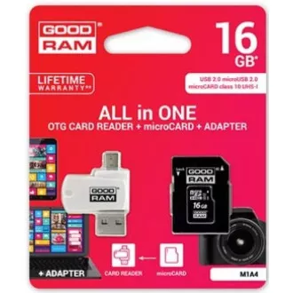 GOODRAM microSDHC kartica 16GB M1A4 Vse v enem (R:100/W:10 MB/s), UHS-I Class 10, U1   adapter   OTG bralnik kartic