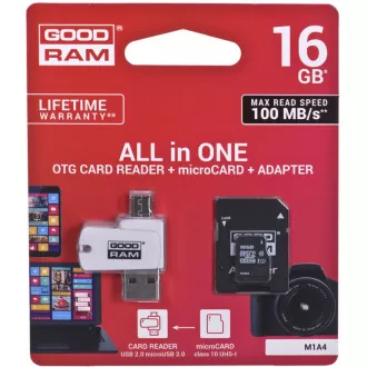 GOODRAM microSDHC kartica 16GB M1A4 Vse v enem (R:100/W:10 MB/s), UHS-I Class 10, U1   adapter   OTG bralnik kartic
