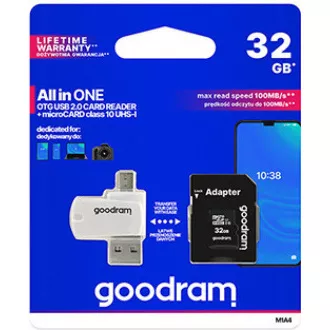 GOODRAM microSDHC kartica 32GB M1A4 Vse v enem (R:100/W:10 MB/s), UHS-I Class 10, U1   adapter   OTG bralnik kartic