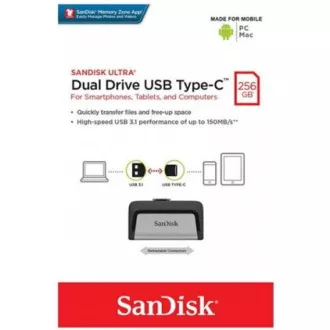 SanDisk Flash disk 256 GB Ultra, dvojni USB disk tipa C