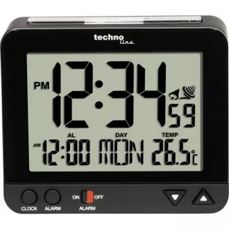 TechnoLine WT 195 - digitalna budilka črna s termometrom