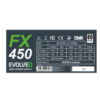 EVOLVEO FX 450, 450W ATX napajalnik, 14cm, tih, 80  White, 3-letna garancija, črn