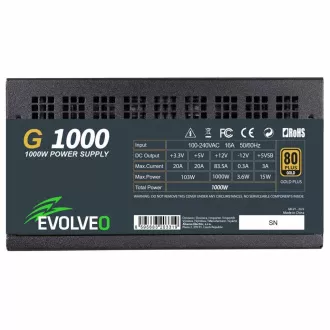 EVOLVEO G1000, napajalnik 1000 W, 80  GOLD, ATX 3.1, aPFC, 140 mm ventilator, popolnoma modularen, 3-letna garancija, črn