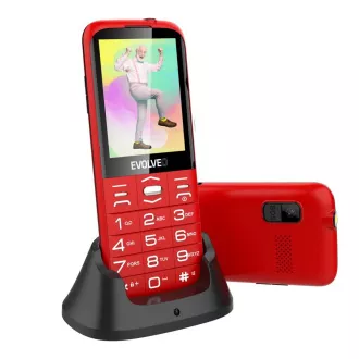 EVOLVEO EasyPhone XO, mobilni telefon za starejše s stojalom za polnjenje, rdeč