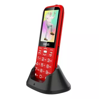 EVOLVEO EasyPhone XO, mobilni telefon za starejše s stojalom za polnjenje, rdeč