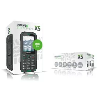 EVOLVEO StrongPhone X5, vodoodporen vzdržljiv telefon z dvema karticama SIM, črno-zelen