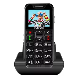 EVOLVEO EasyPhone, mobilni telefon za starejše s stojalom za polnjenje, črn